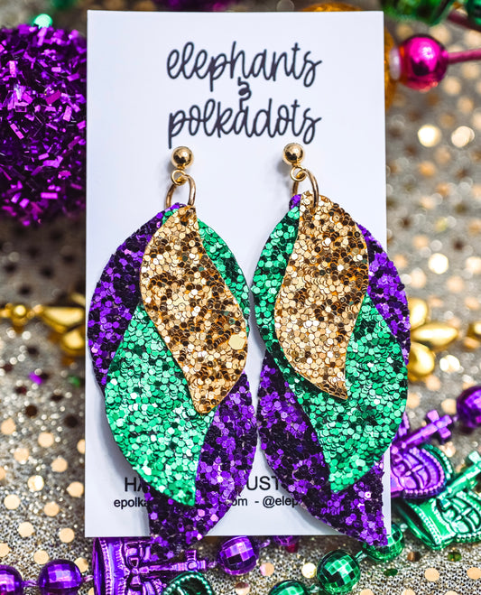 Faux Leather Mardi Gras Earrings
