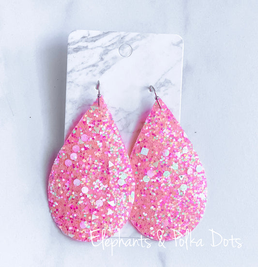 Sparkly Faux Leather Teardrop Earrings