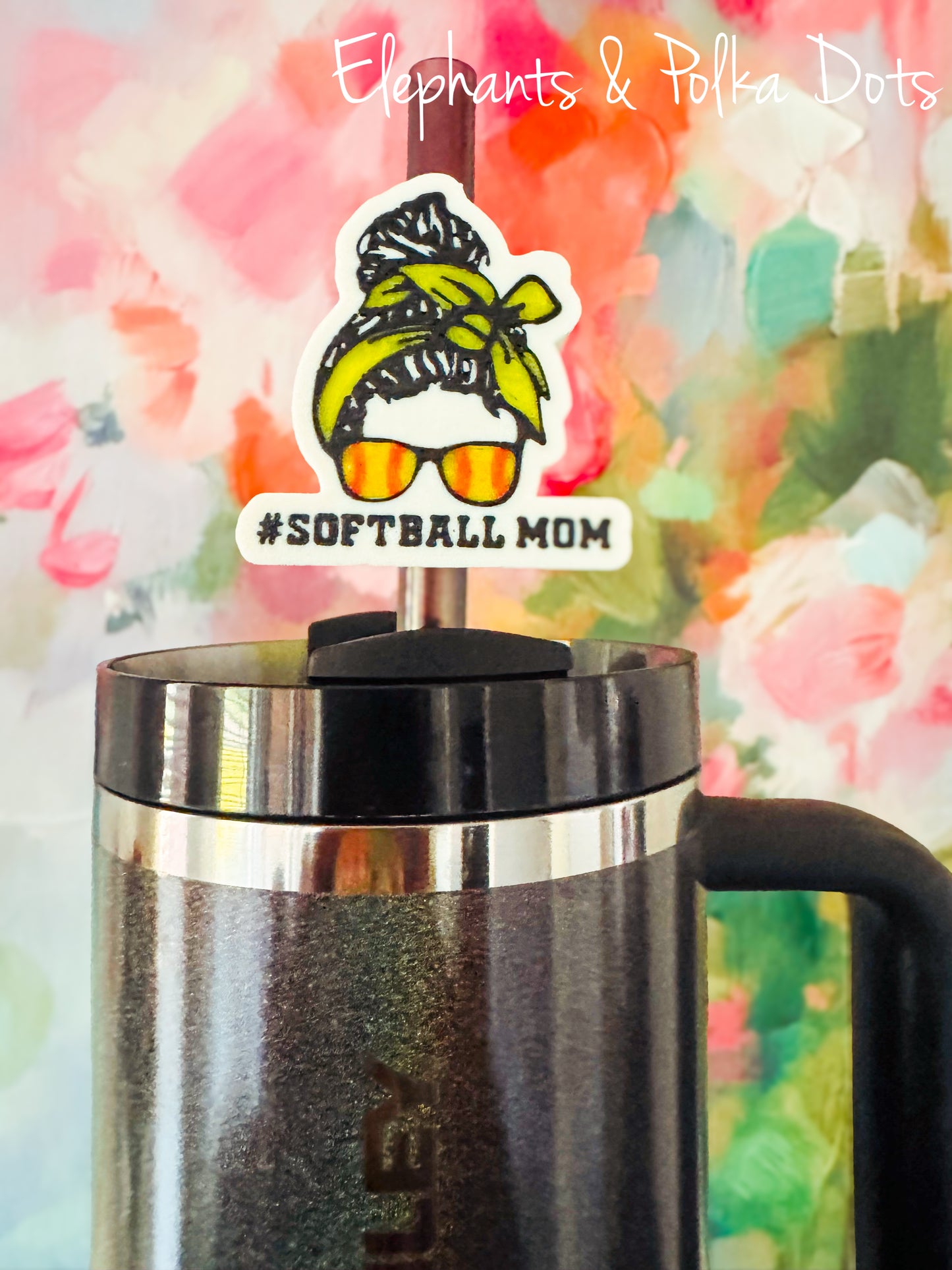 Softball Tumbler Straw Topper